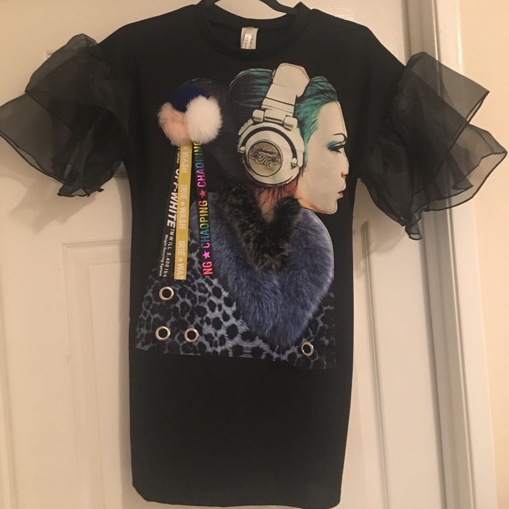 OFF-WHITE,  “BLACK T-SHIRT DRESS”.       SZ SMALL